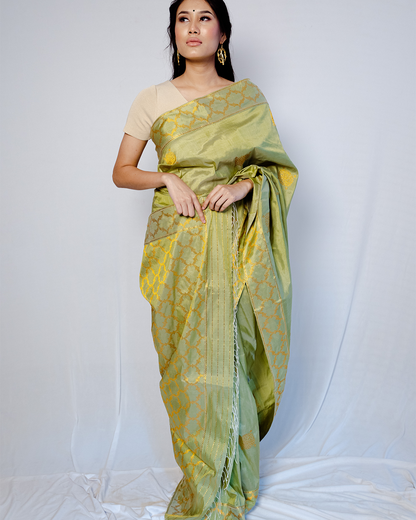 Amara Green-Gold Paat Silk Saree