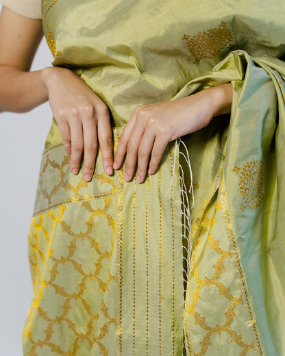 Amara Green-Gold Paat Silk Saree