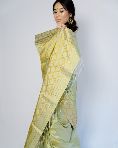 Amara Green-Gold Paat Silk Saree