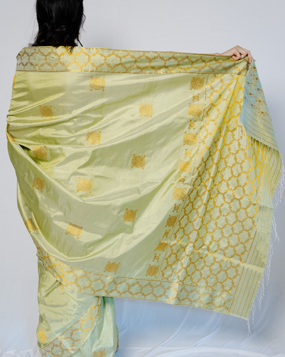 Amara Green-Gold Paat Silk Saree