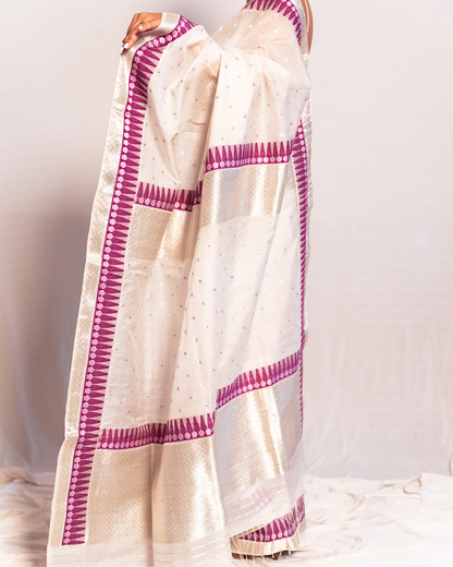 Chandra Silvery White Kesa Paat Silk Saree