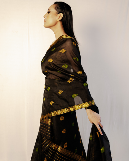 Lela Midnight Black Kesa Paat Silk Mekhela Sador