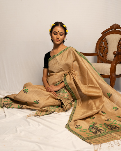 Avani Wheat Brown Muga Silk Mekhela Sador