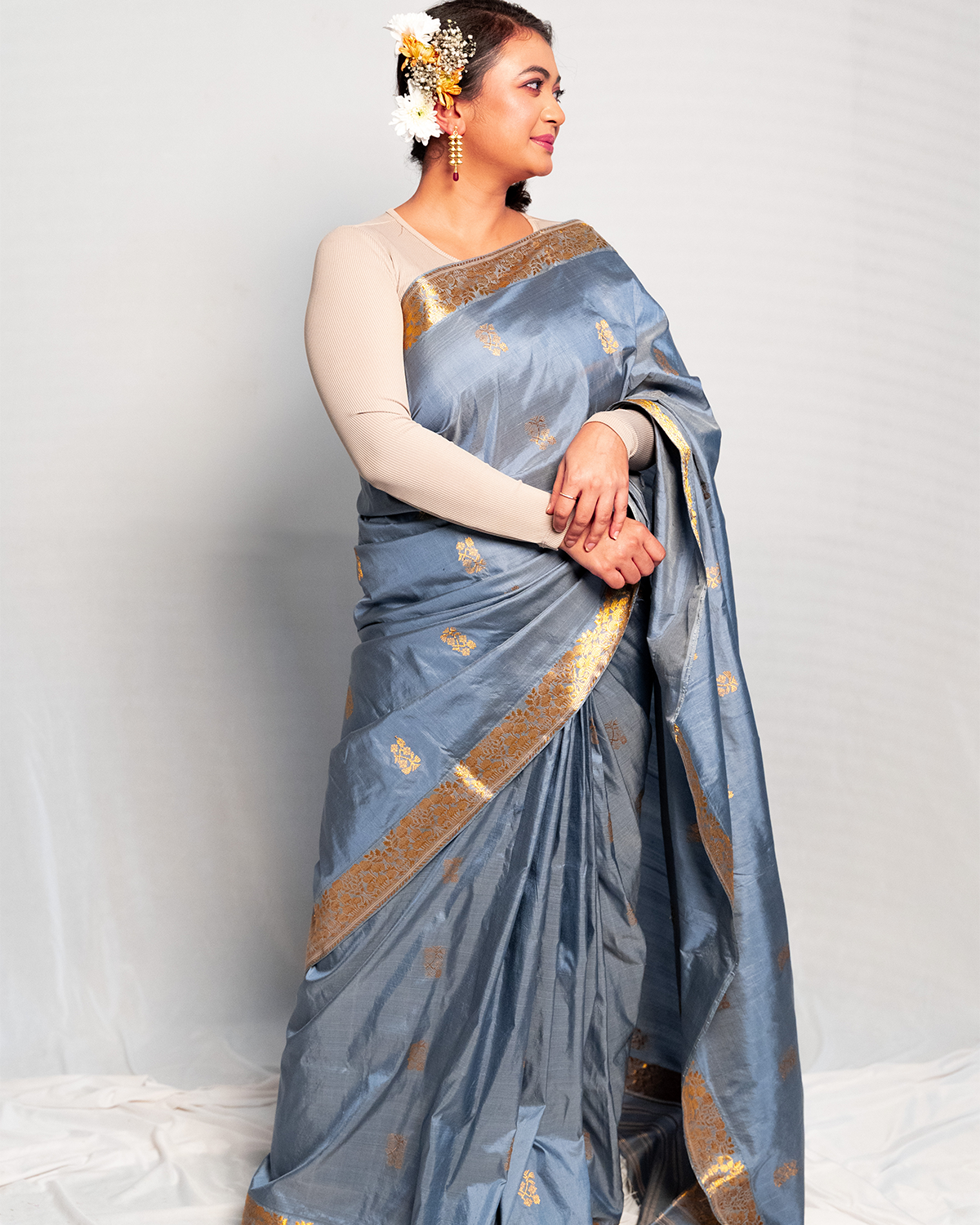 Gajalakshmi Grey-Gold Paat Silk Mekhela Sador