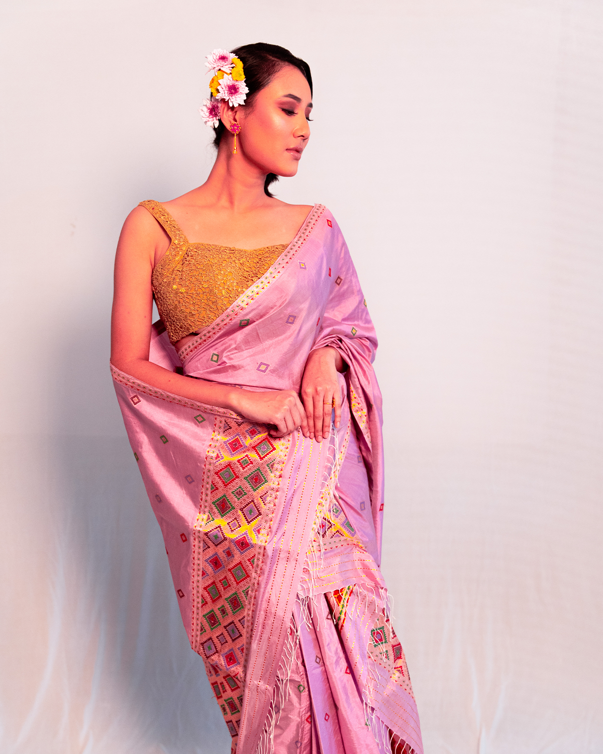 Kimaya Pink-Purple Paat Silk Mekhela Sador