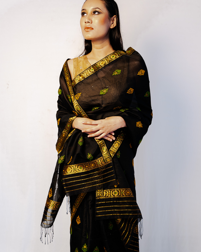 Lela Midnight Black Kesa Paat Silk Mekhela Sador