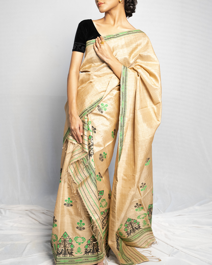 Avani Wheat Brown Muga Silk Mekhela Sador