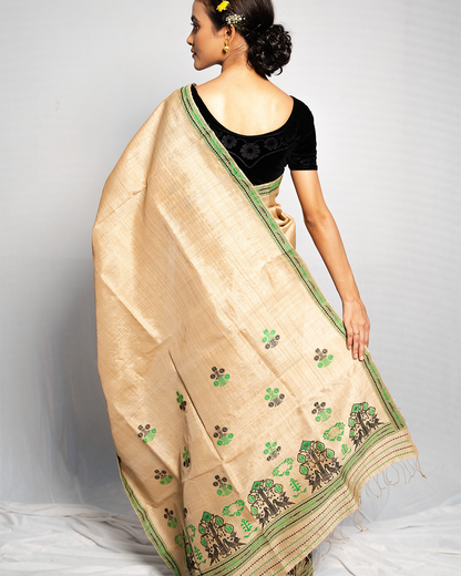 Avani Wheat Brown Muga Silk Mekhela Sador