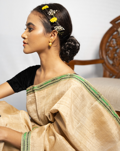 Avani Wheat Brown Muga Silk Mekhela Sador