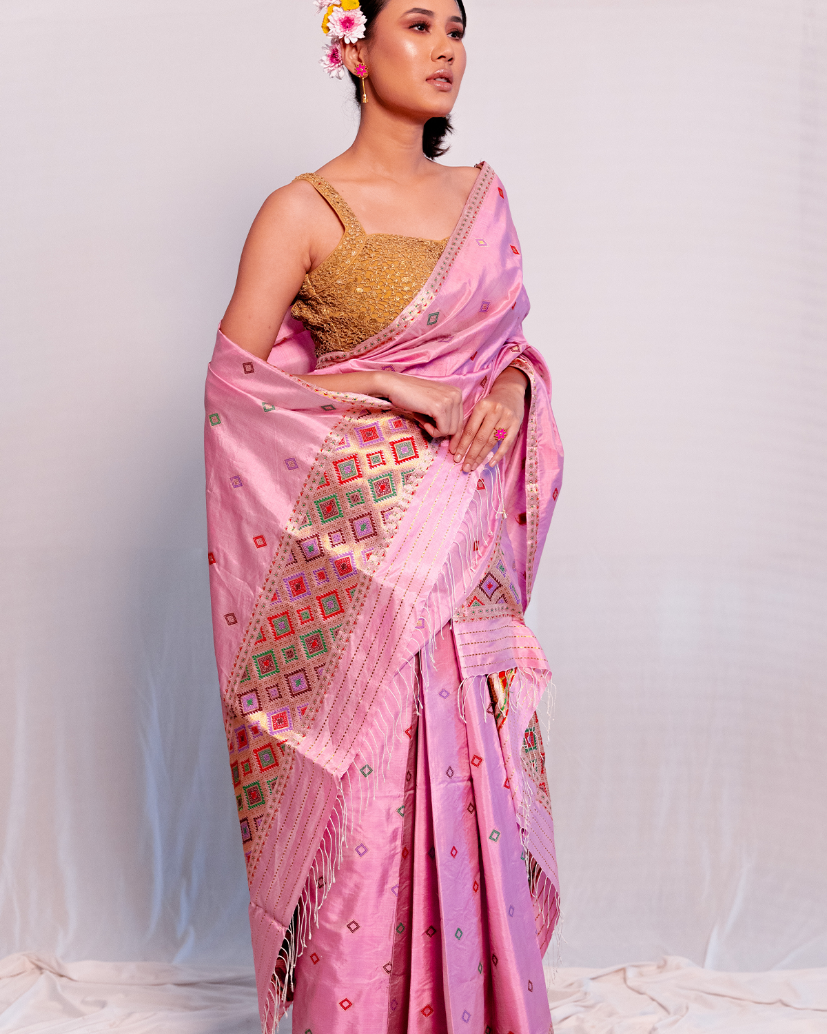 Kimaya Pink-Purple Paat Silk Mekhela Sador