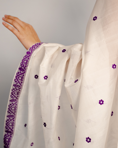 Niharika White-Purple Kesa Paat Silk Mekhela Sador
