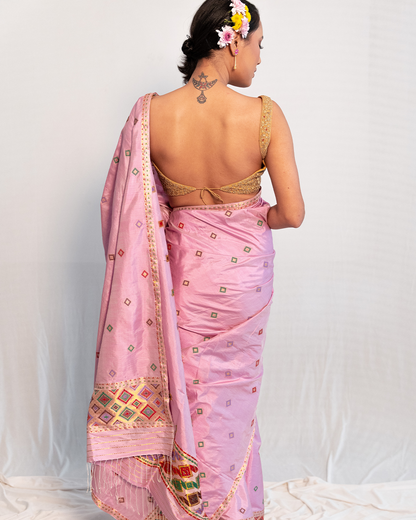 Kimaya Pink-Purple Paat Silk Mekhela Sador