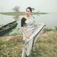 Tribhuj Silvery-Grey Paat Silk Mekhela Sador