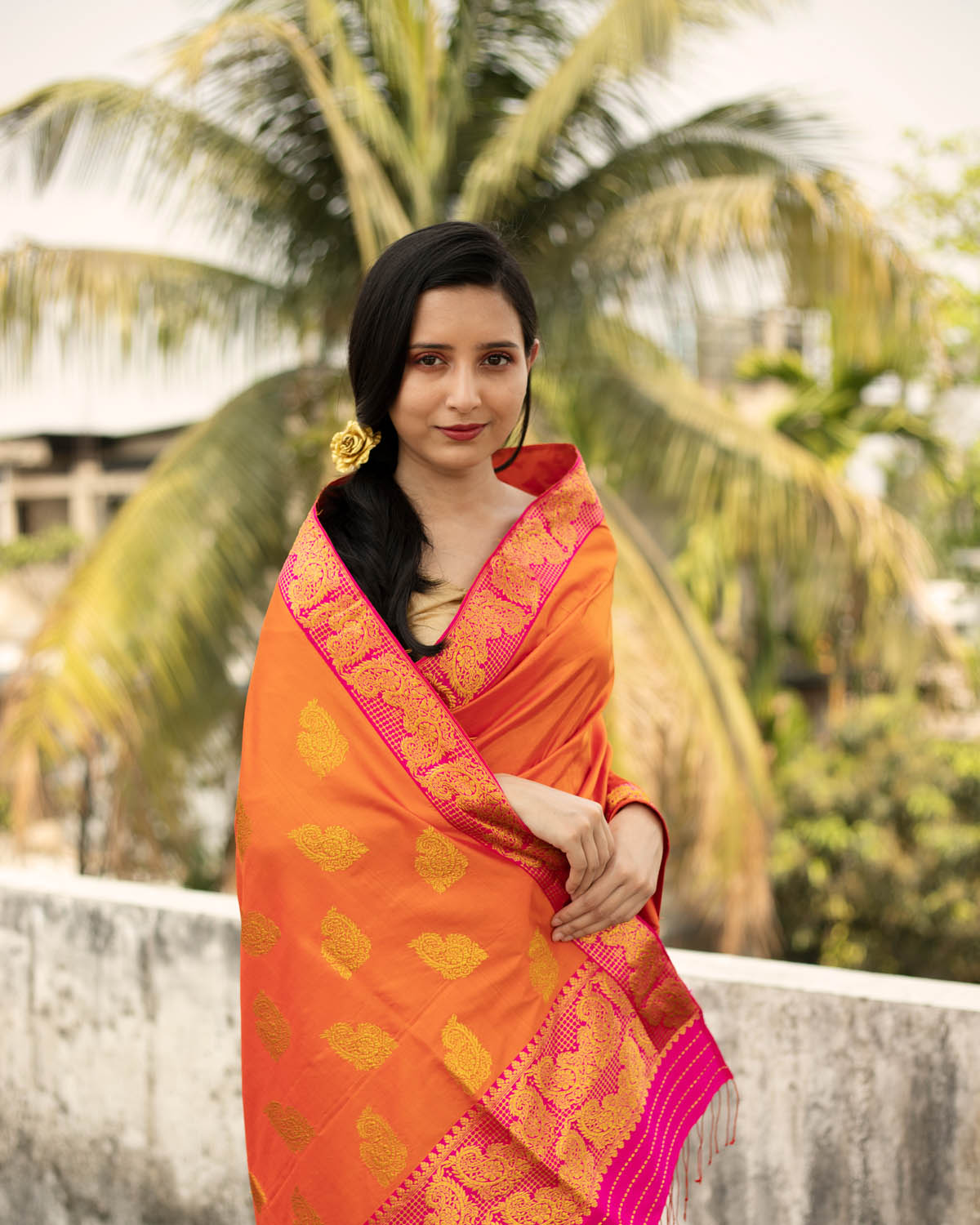 Savani Orange Paat Silk Mekhela Sador