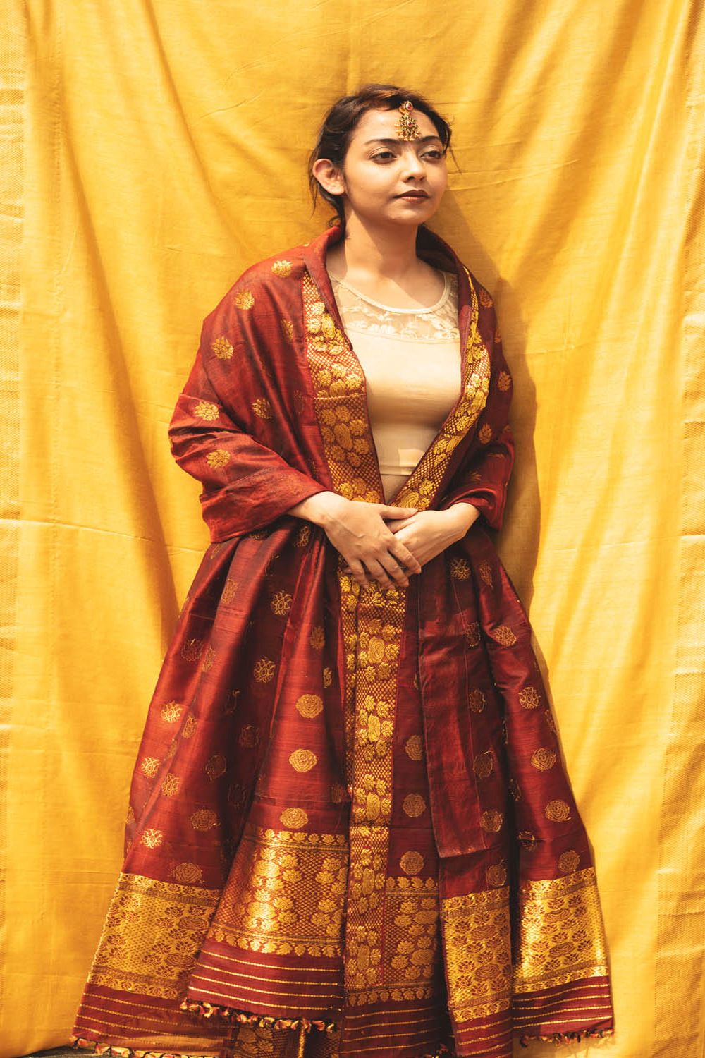 Ajooni Maroon Kesa Paat Silk Mekhela Sador Sereki.in