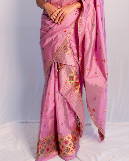 Kimaya Pink-Purple Paat Silk Mekhela Sador