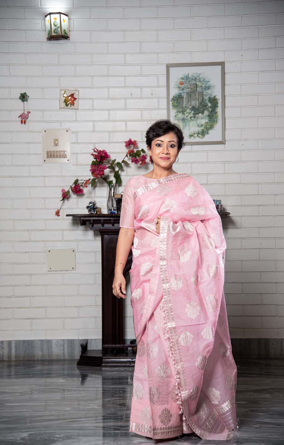 Chand Pink-Silver Kesa Paat Silk Mekhela Sador