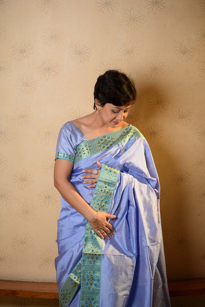 Sheetal Feroza Blue Paat Silk Mekhela Sador