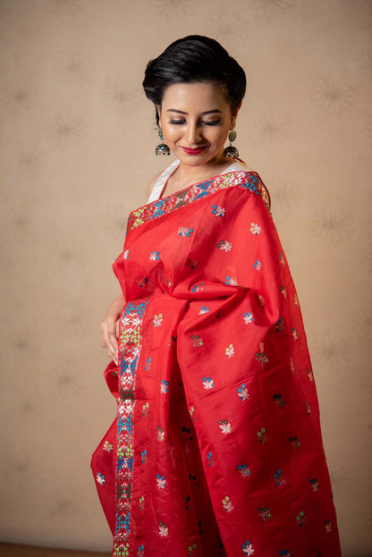 Aalta Red Kesa Paat Silk Mekhela Sador