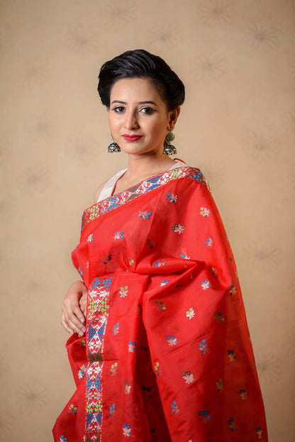 Aalta Red Kesa Paat Silk Mekhela Sador