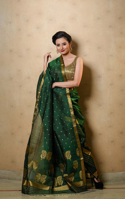 Aayat Green Kesa Paat Silk Mekhela Sador