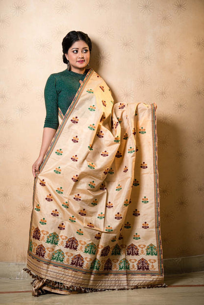 Naksh Wheat Brown Paat Silk Mekhela Sador