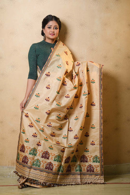 Naksh Wheat Brown Paat Silk Mekhela Sador