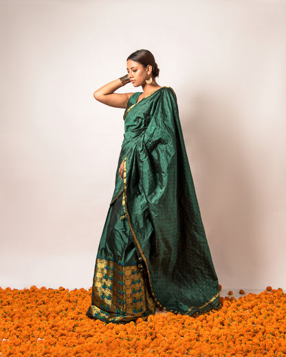 Nayan Green-Gold Paat Silk Mekhela Sador