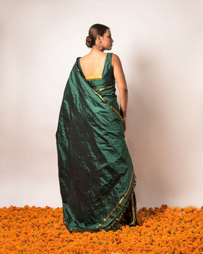 Nayan Green-Gold Paat Silk Mekhela Sador