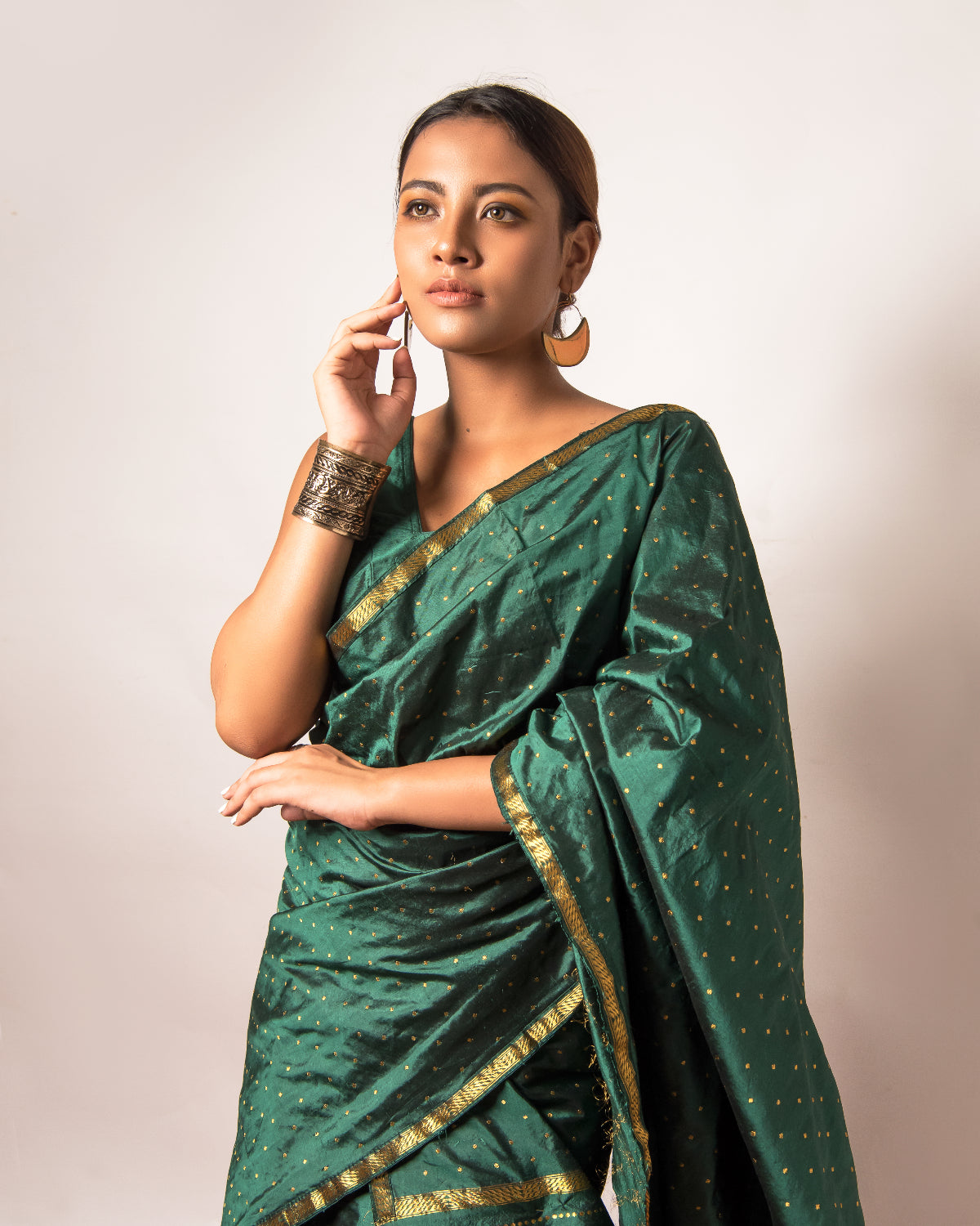 Nayan Green-Gold Paat Silk Mekhela Sador