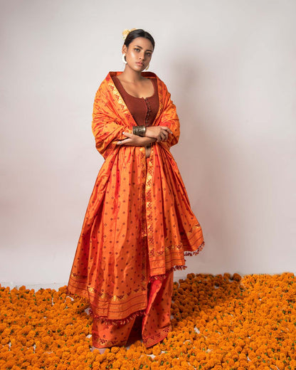 Zara Opal Orange Paat Silk Mekhela Sador