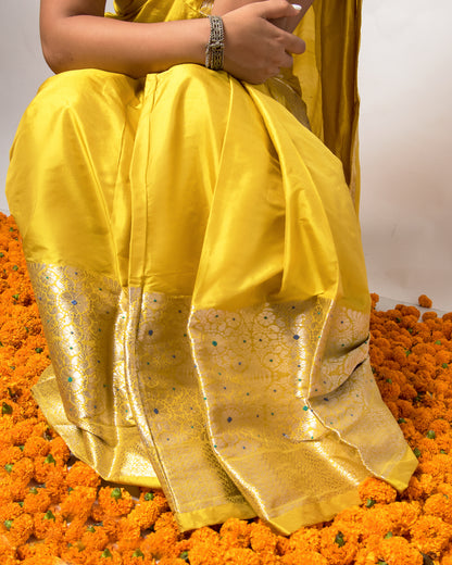 Kasturi Mustard Yellow Paat Silk Mekhela Sador