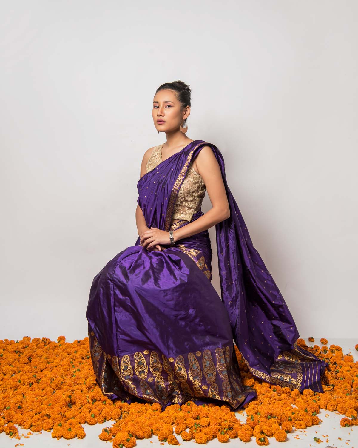Megh Malhar Indigo Purple Paat Silk Mekhela Sador
