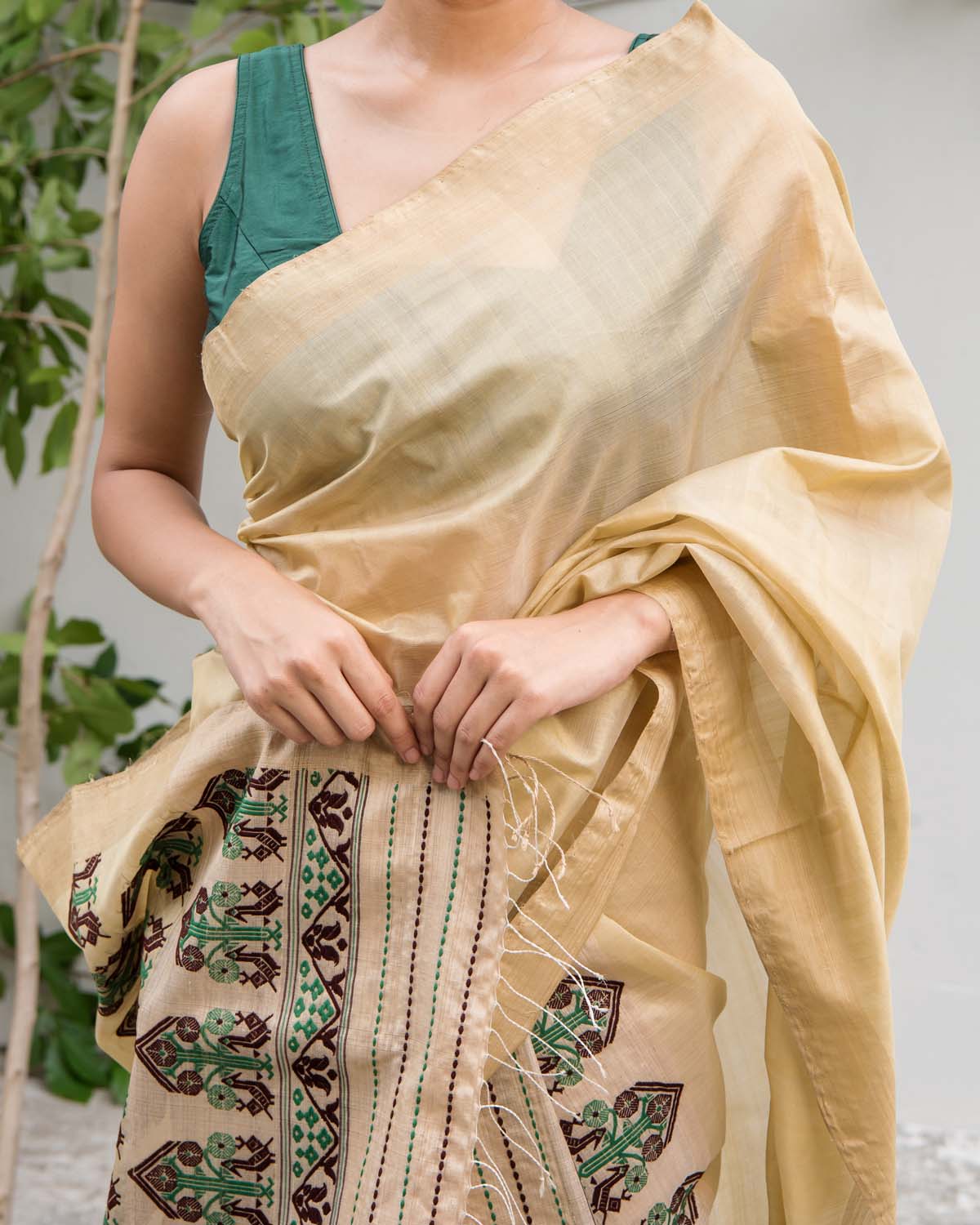 Bhoomi Brown Kesa Paat Silk Sador With Muga Silk Mekhela