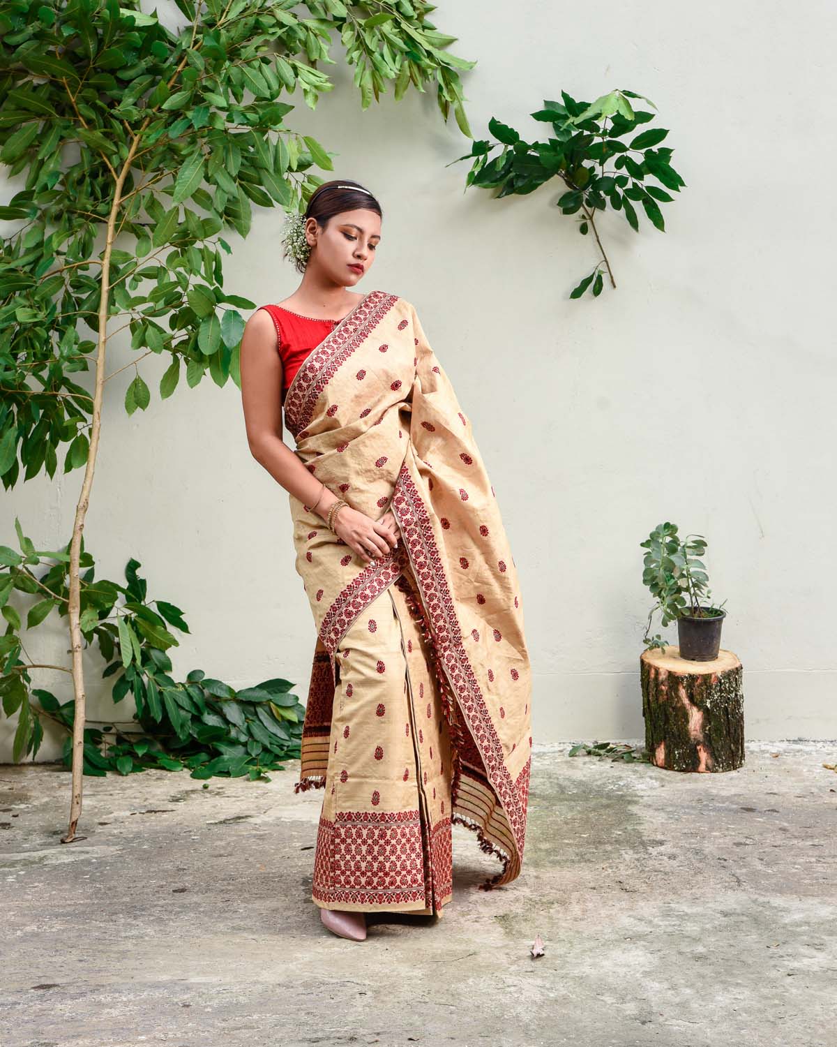 Dhwani Brown Maroon Muga Silk Mekhela Sador Sereki.in