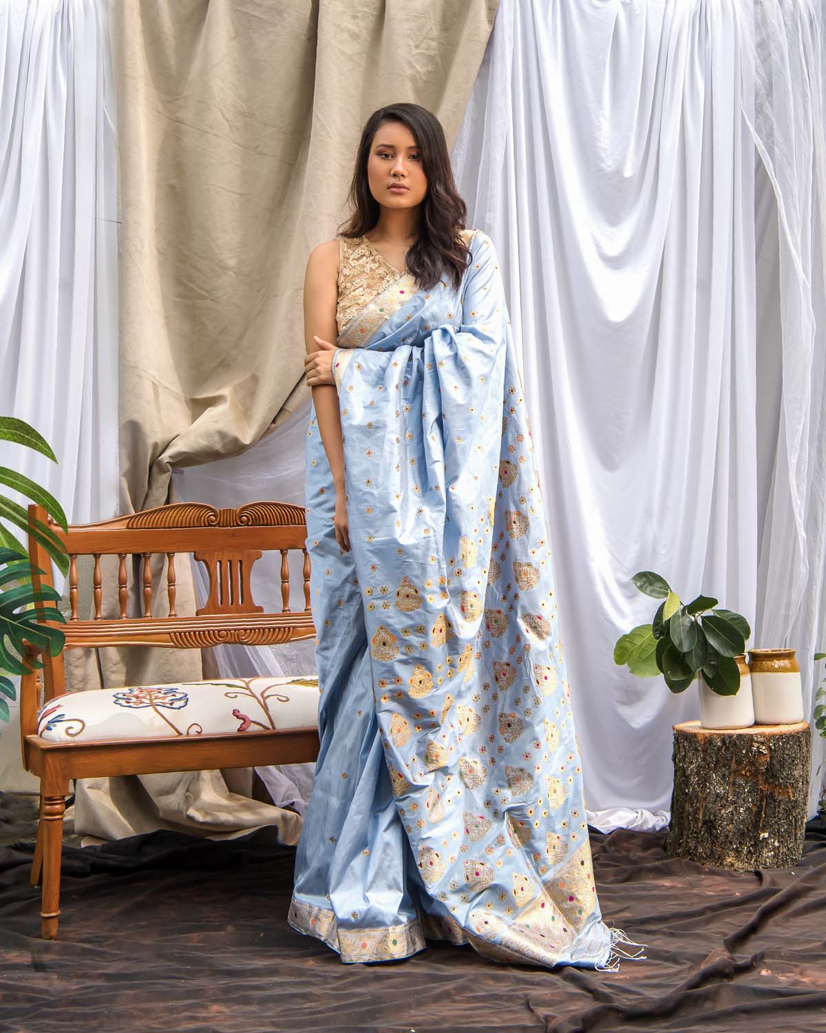 Neel Mohar Sky Blue Paat Silk Saree