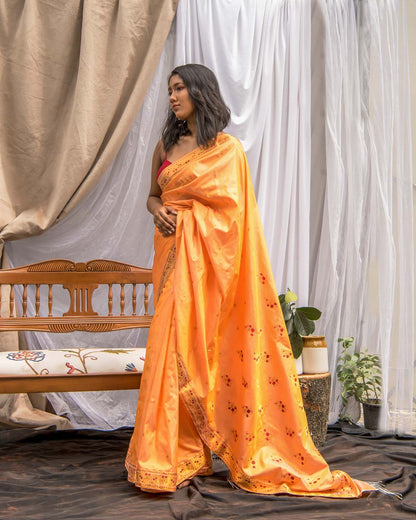 Kadamba Orange Paat Silk Saree