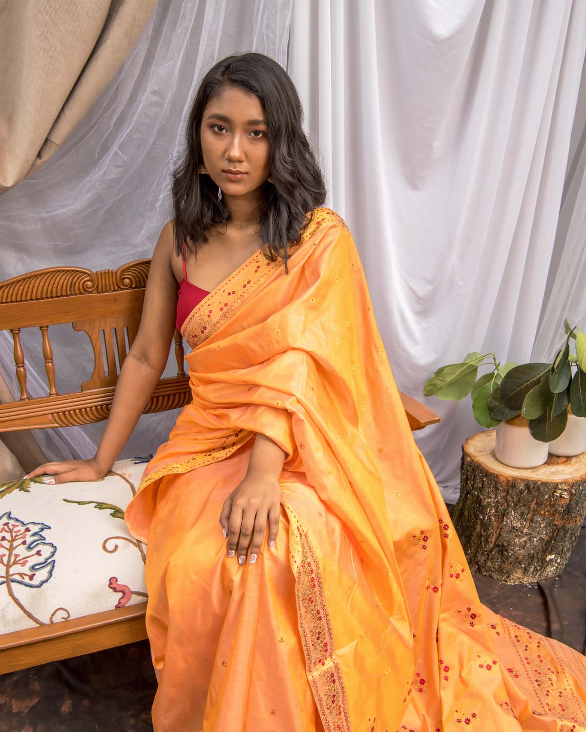 Kadamba Orange Paat Silk Saree