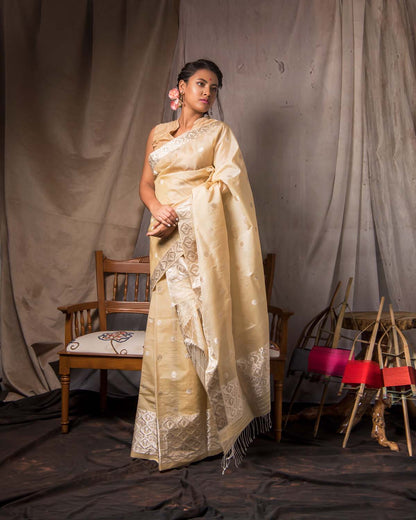 Maia Light Brown Kesa Paat Mekhela Sador