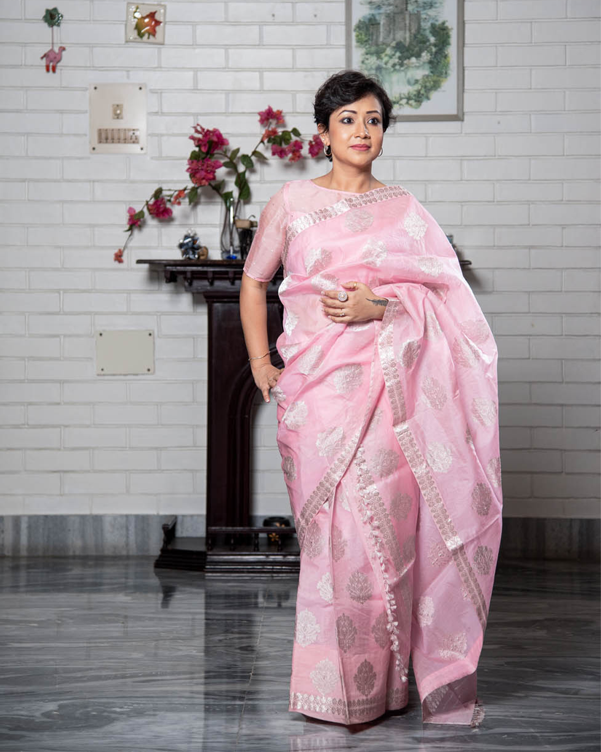 Chand Pink-Silver Kesa Paat Silk Mekhela Sador –