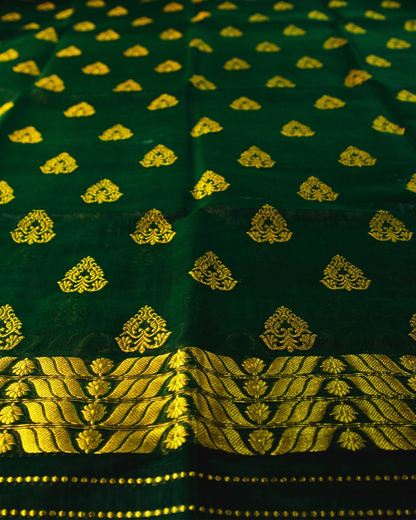 Ahom Bottle Green-Gold Kesa Paat Silk Mekhela Sador