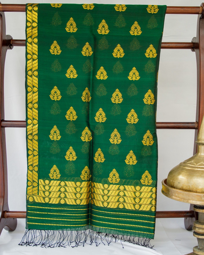 Ahom Bottle Green-Gold Kesa Paat Silk Mekhela Sador