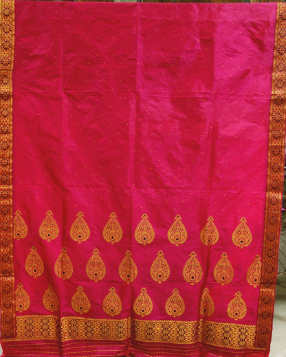 Ambika Pink-Gold Paat Silk Mekhela Sador