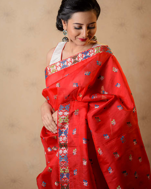 Aalta Red Kesa Paat Silk Mekhela Sador