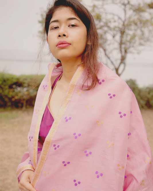 Bindu Purple-Pink Kesa Paat Silk Mekhela Sador