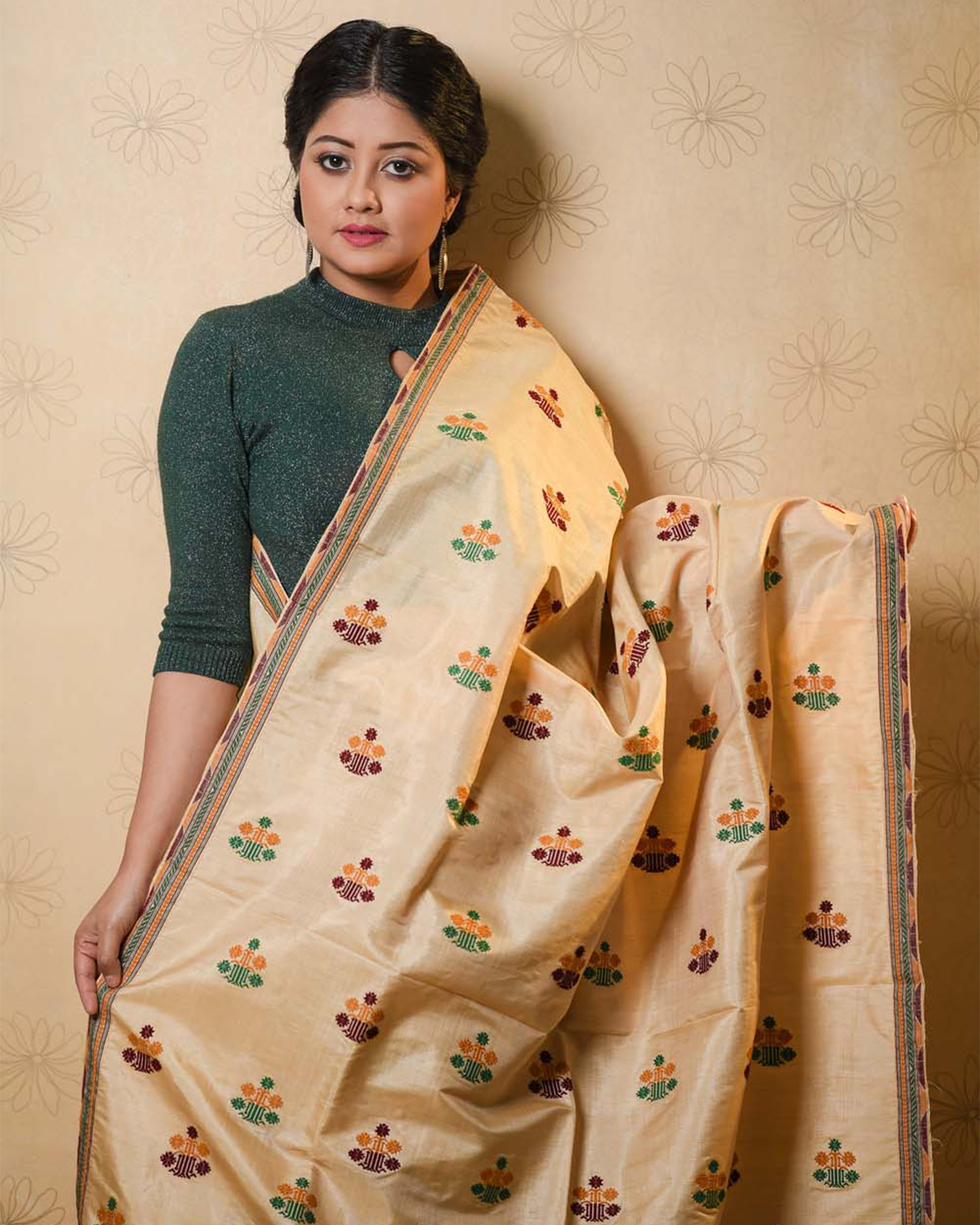 Naksh Wheat Brown Paat Silk Mekhela Sador