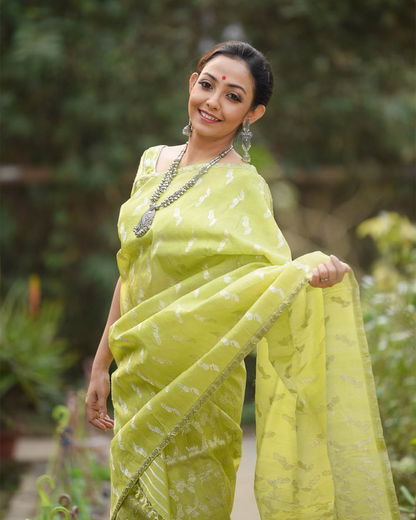 Tota Pakhi Parrot Green Kesa Paat Silk Mekhela Sador