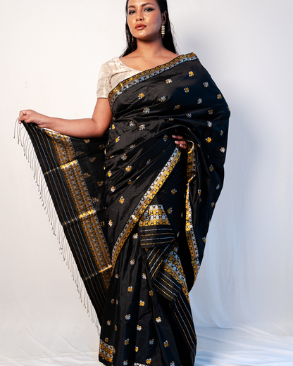 Menaka Black-Gold Kesa Paat Silk Mekhela Sador